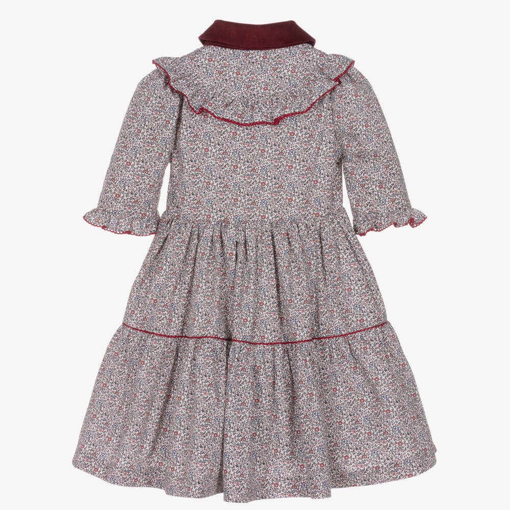 Piccola Speranza-Girls Collared Dress with Burgundy Red Floral Print | Childrensalon