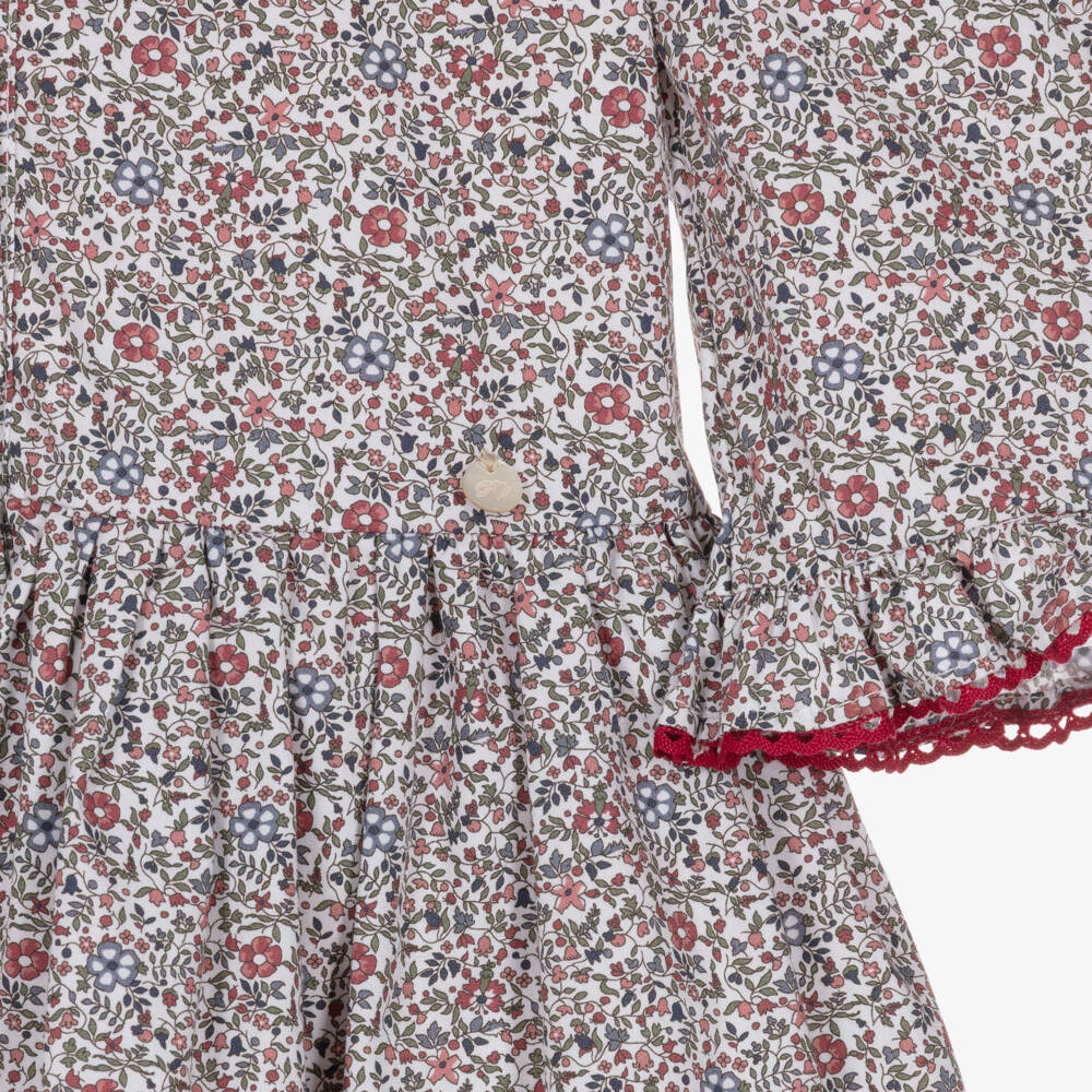 Piccola Speranza-Girls Collared Dress with Burgundy Red Floral Print | Childrensalon