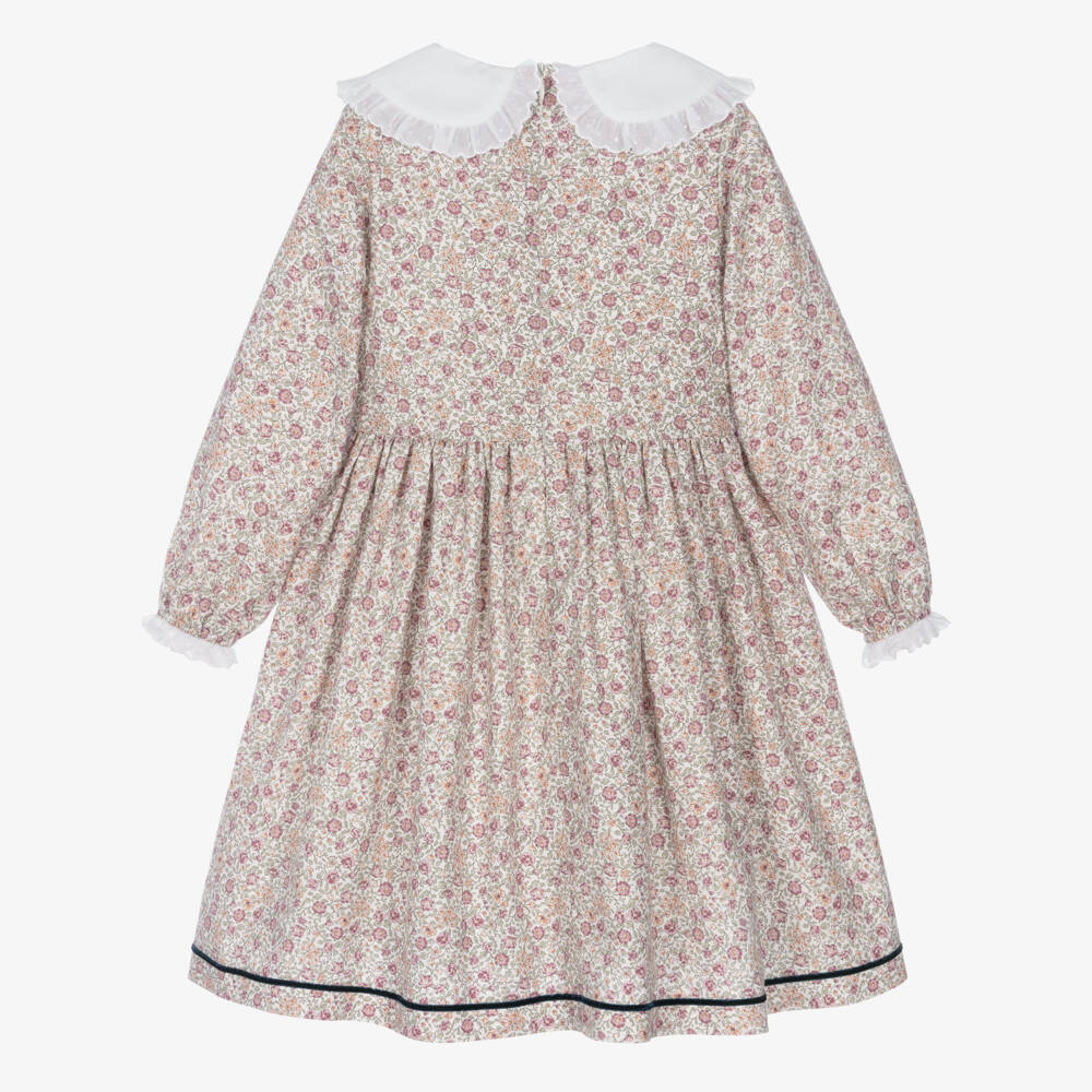 Piccola Speranza-Girls Collared Dress with Pink Floral Print | Childrensalon