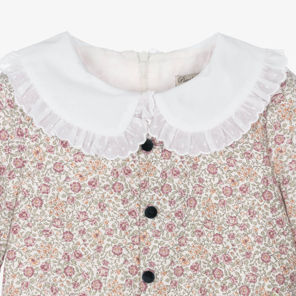 Piccola Speranza-Girls Collared Dress with Pink Floral Print | Childrensalon