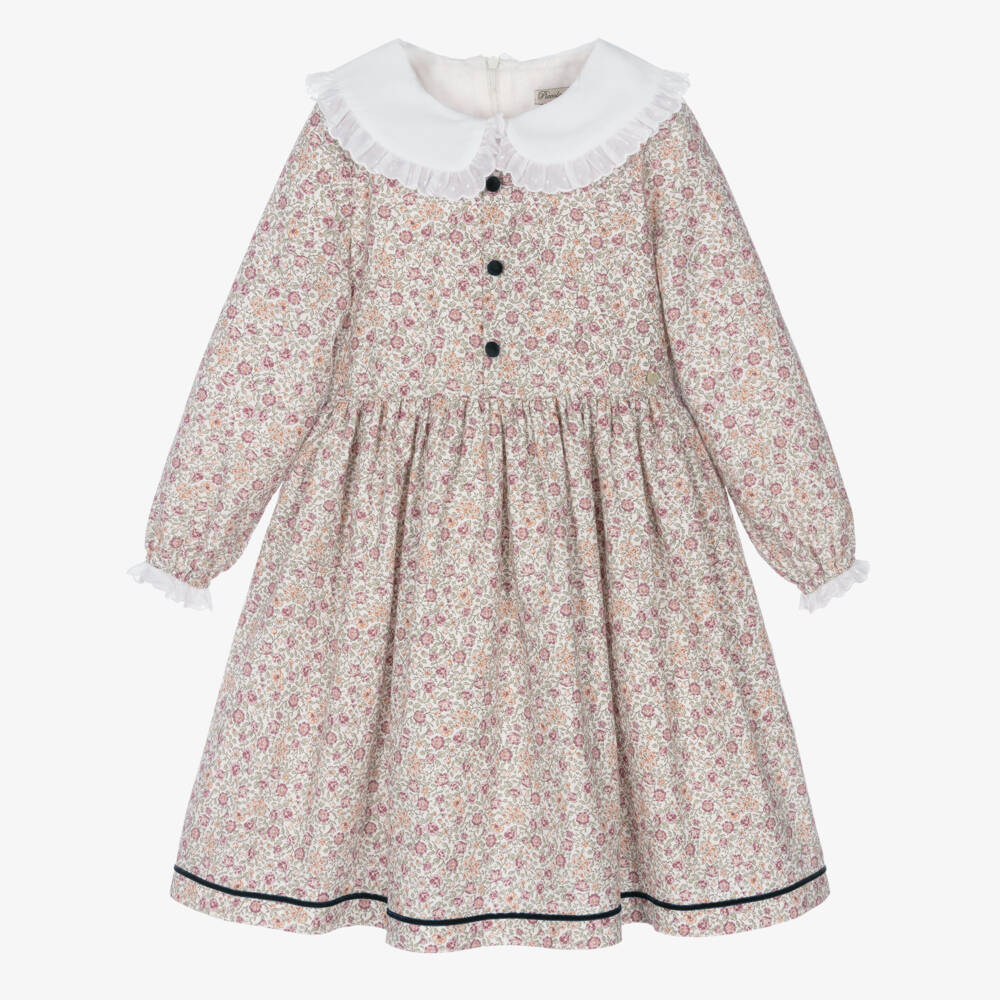Piccola Speranza-Girls Collared Dress with Pink Floral Print | Childrensalon