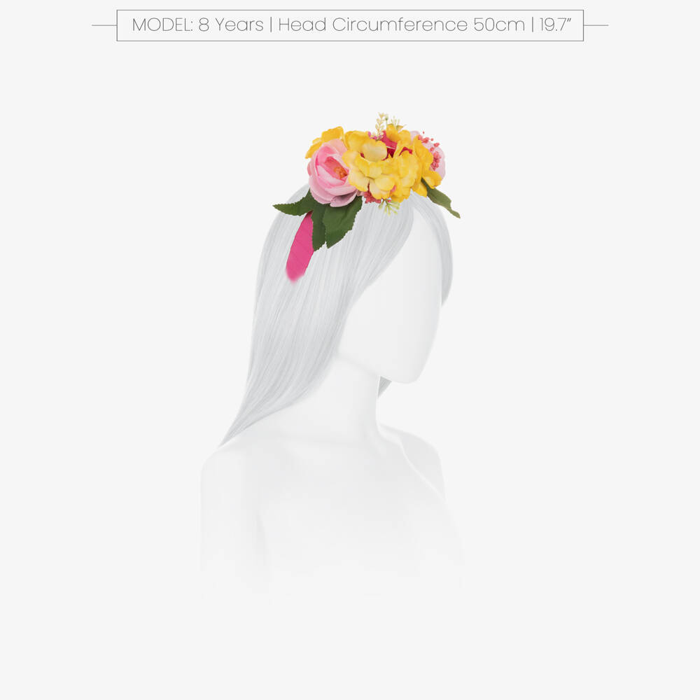 Piccola Speranza-Girls Fuchsia Pink Hairband with Pink & Yellow Flowers | Childrensalon