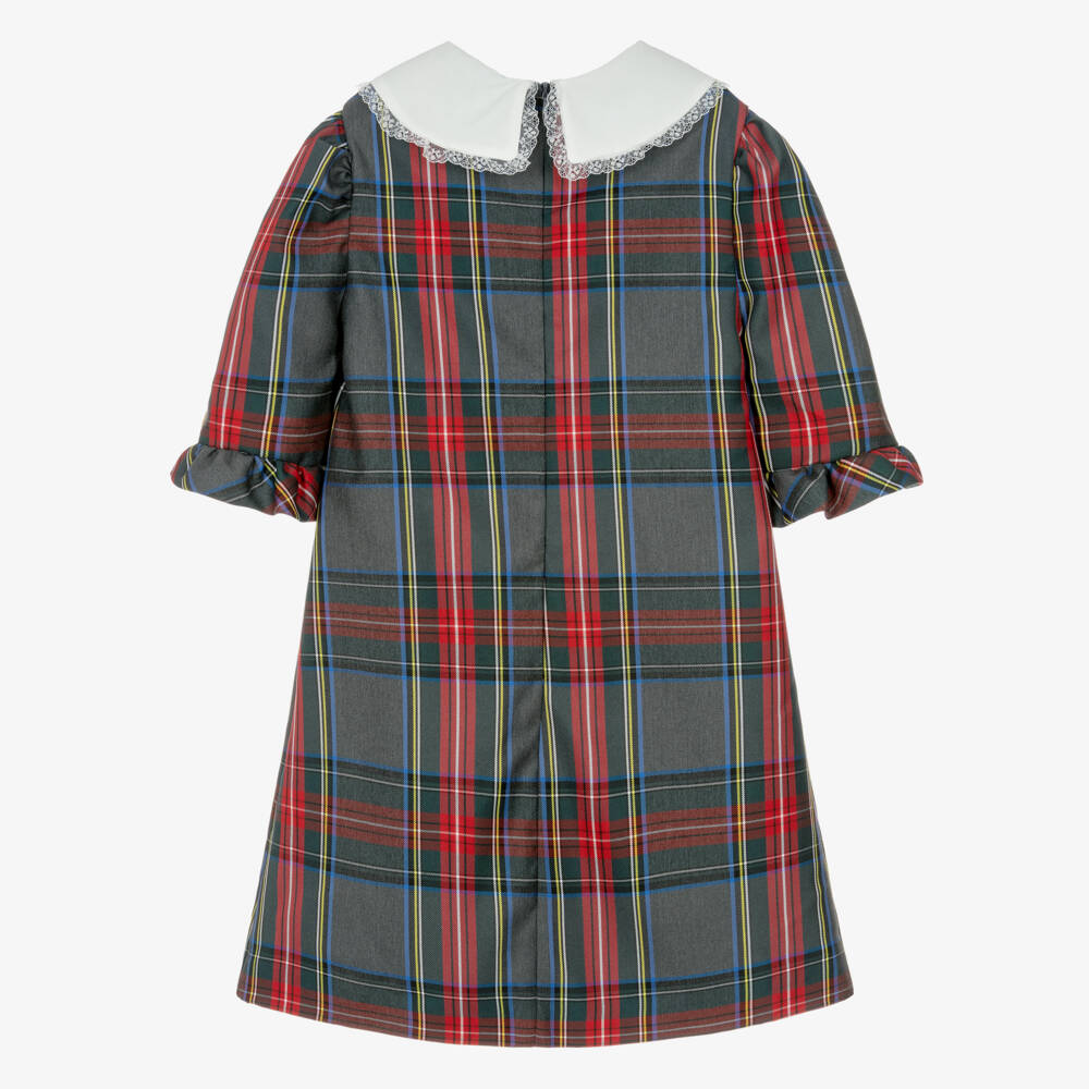 Piccola Speranza-Girls Grey & Red Tartan Dress | Childrensalon
