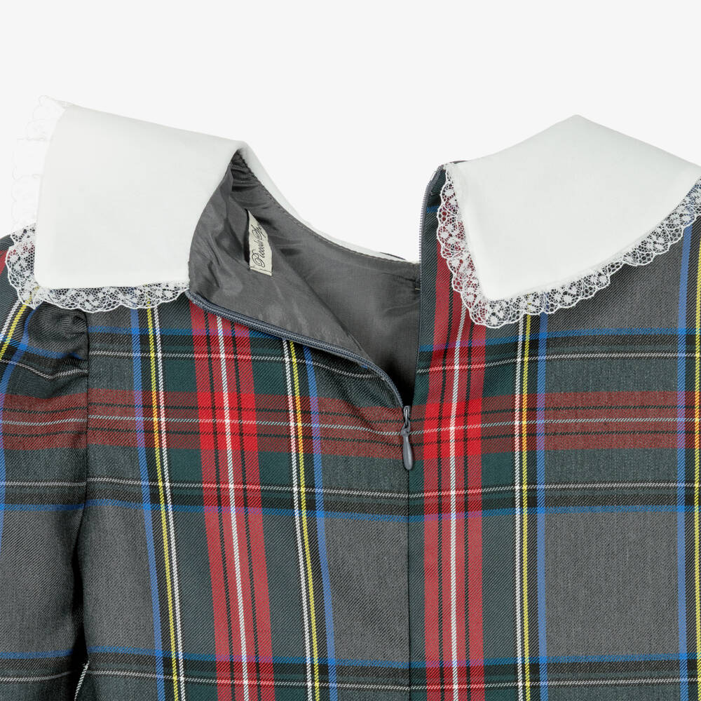 Piccola Speranza-Girls Grey & Red Tartan Dress | Childrensalon