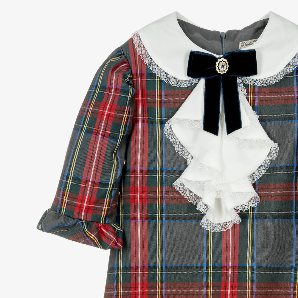 Piccola Speranza-Girls Grey & Red Tartan Dress | Childrensalon