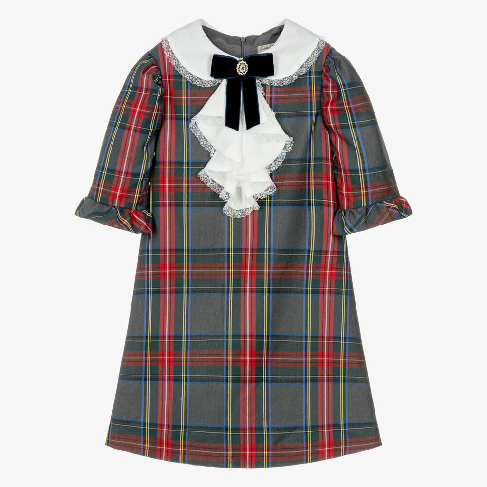 Piccola Speranza-Girls Grey & Red Tartan Dress | Childrensalon
