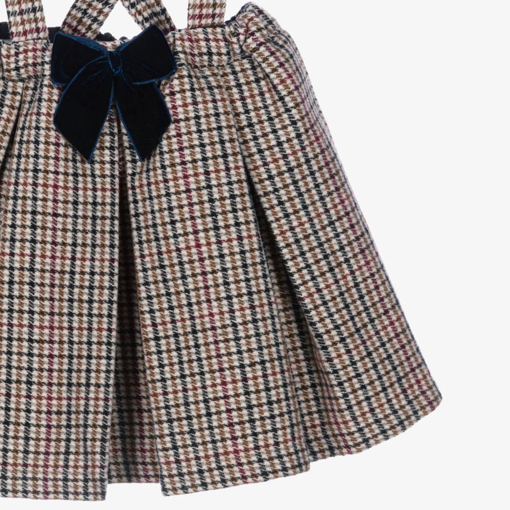 Piccola Speranza-Girls Ivory Blouse & Beige Houndstooth Skirt Set | Childrensalon