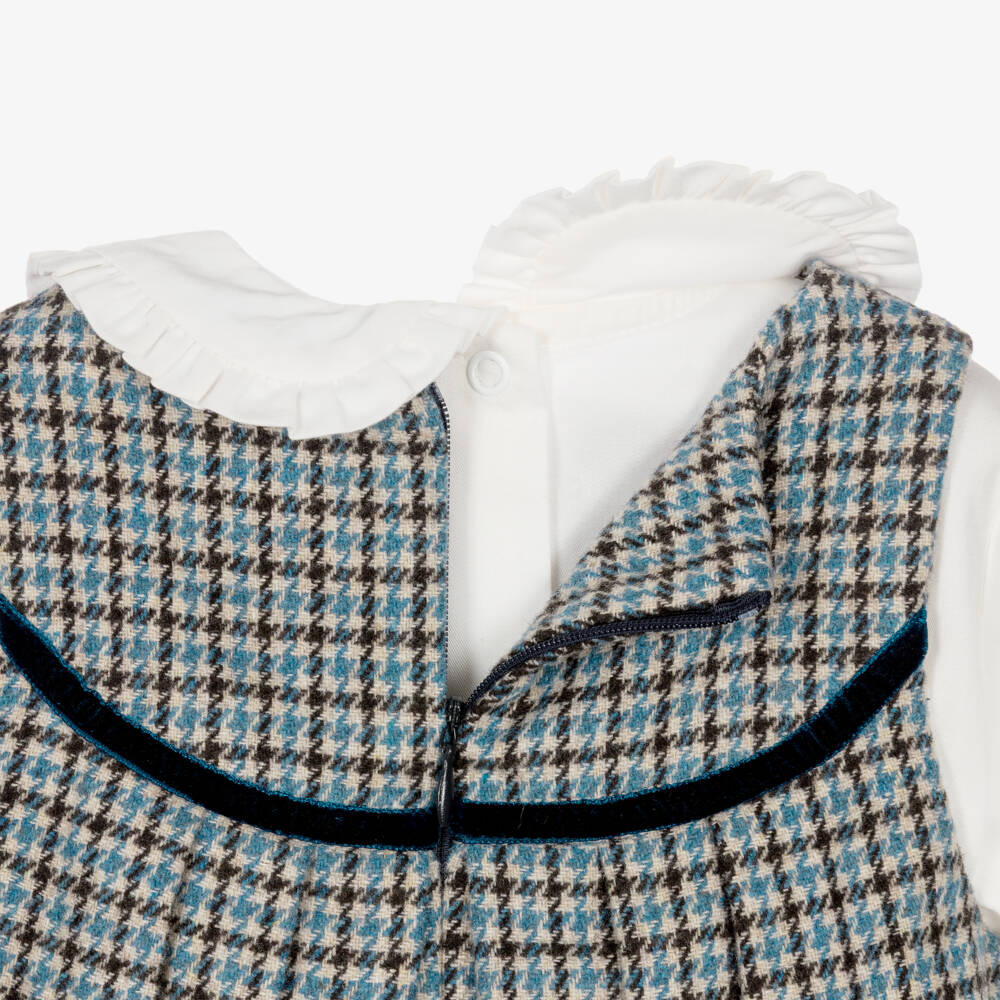 Piccola Speranza-Girls Ivory Blouse & Blue Houndstooth Dress Set | Childrensalon