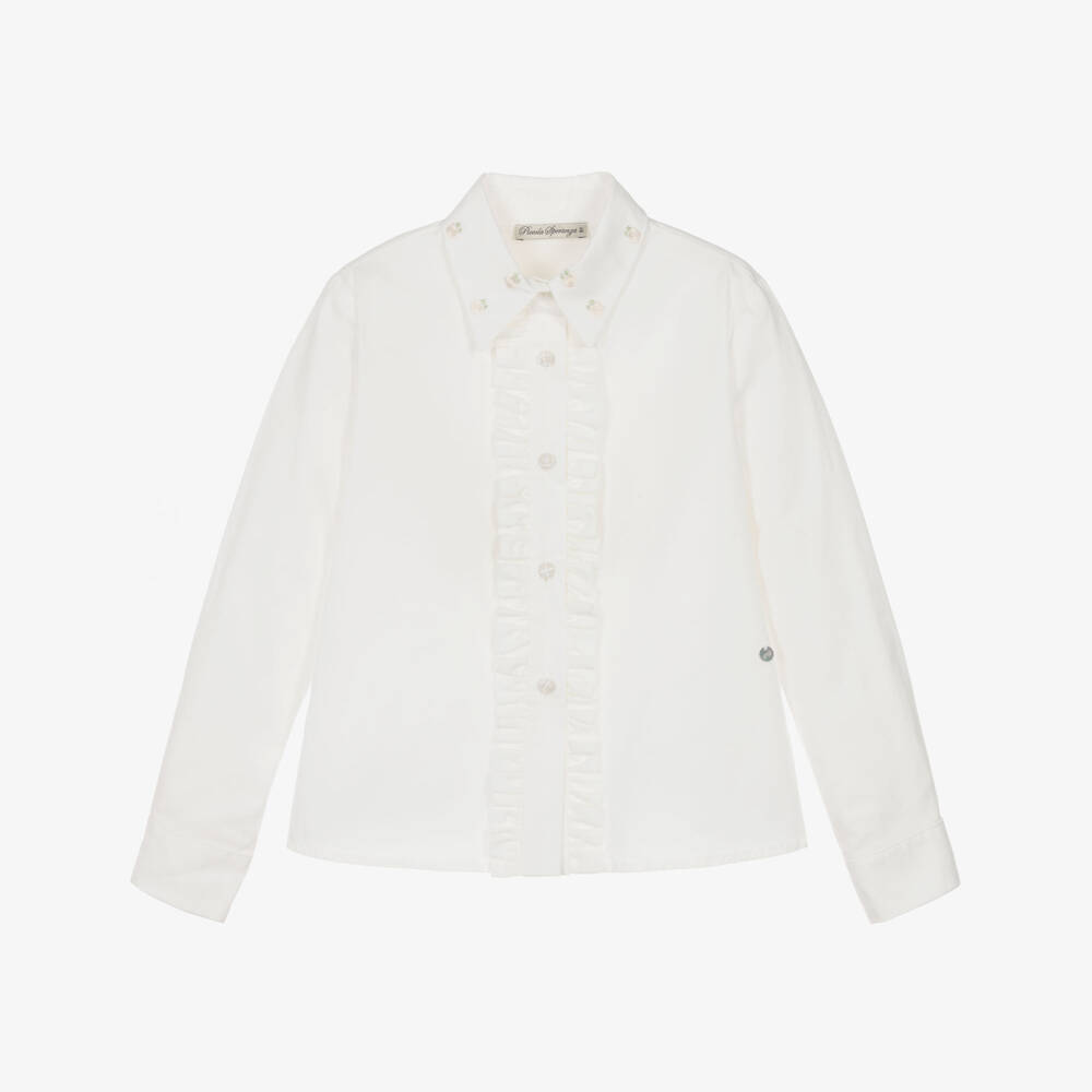 Piccola Speranza-Girls Ivory Cotton Blouse with Embroidered Collar | Childrensalon