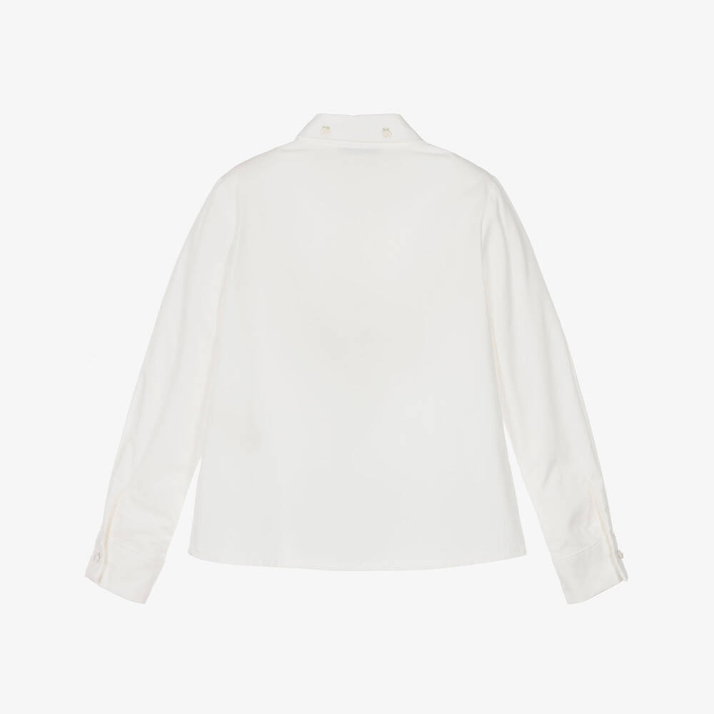 Piccola Speranza-Girls Ivory Cotton Blouse with Embroidered Collar | Childrensalon
