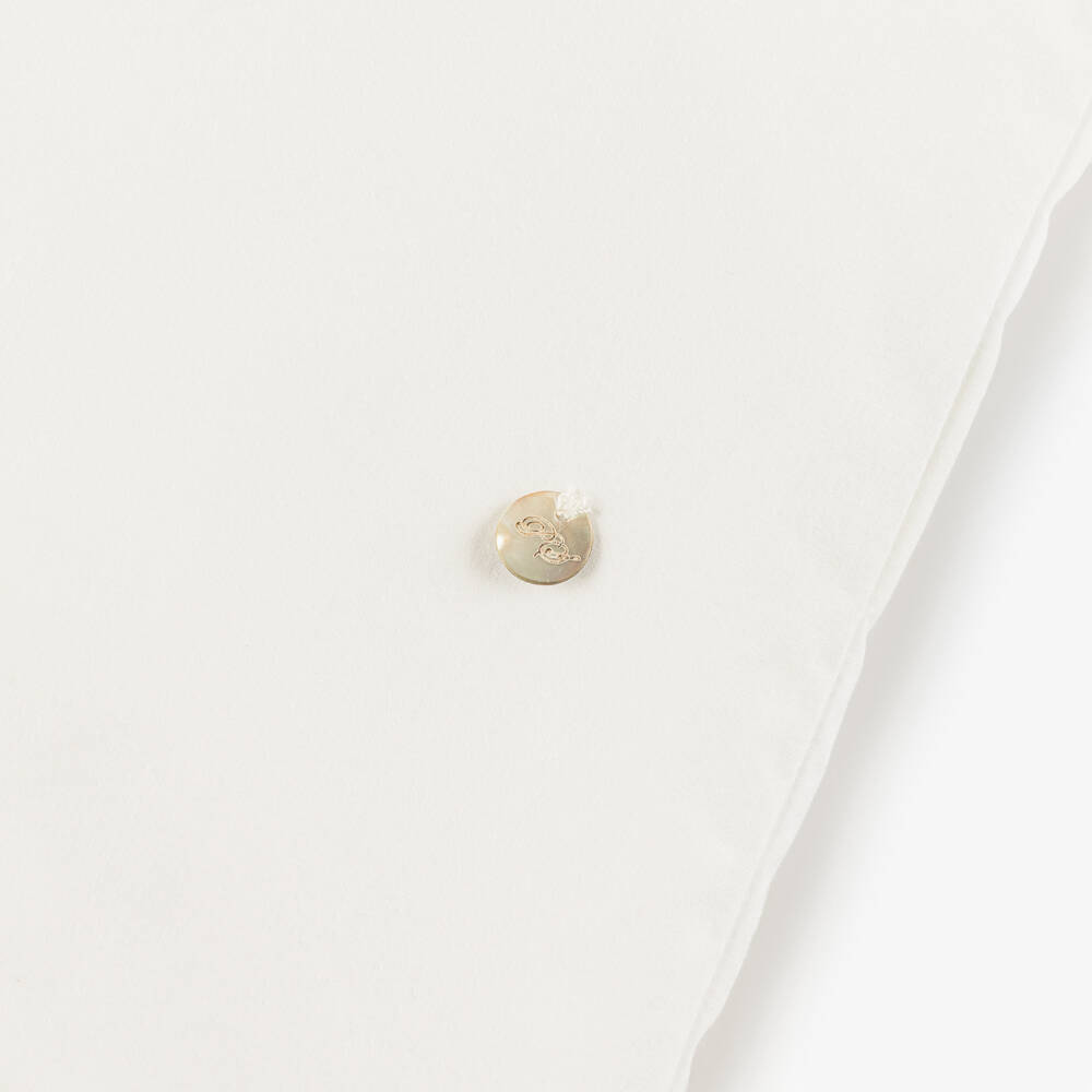 Piccola Speranza-Girls Ivory Cotton Ruffle Blouse with Pink Tweed Buttons | Childrensalon