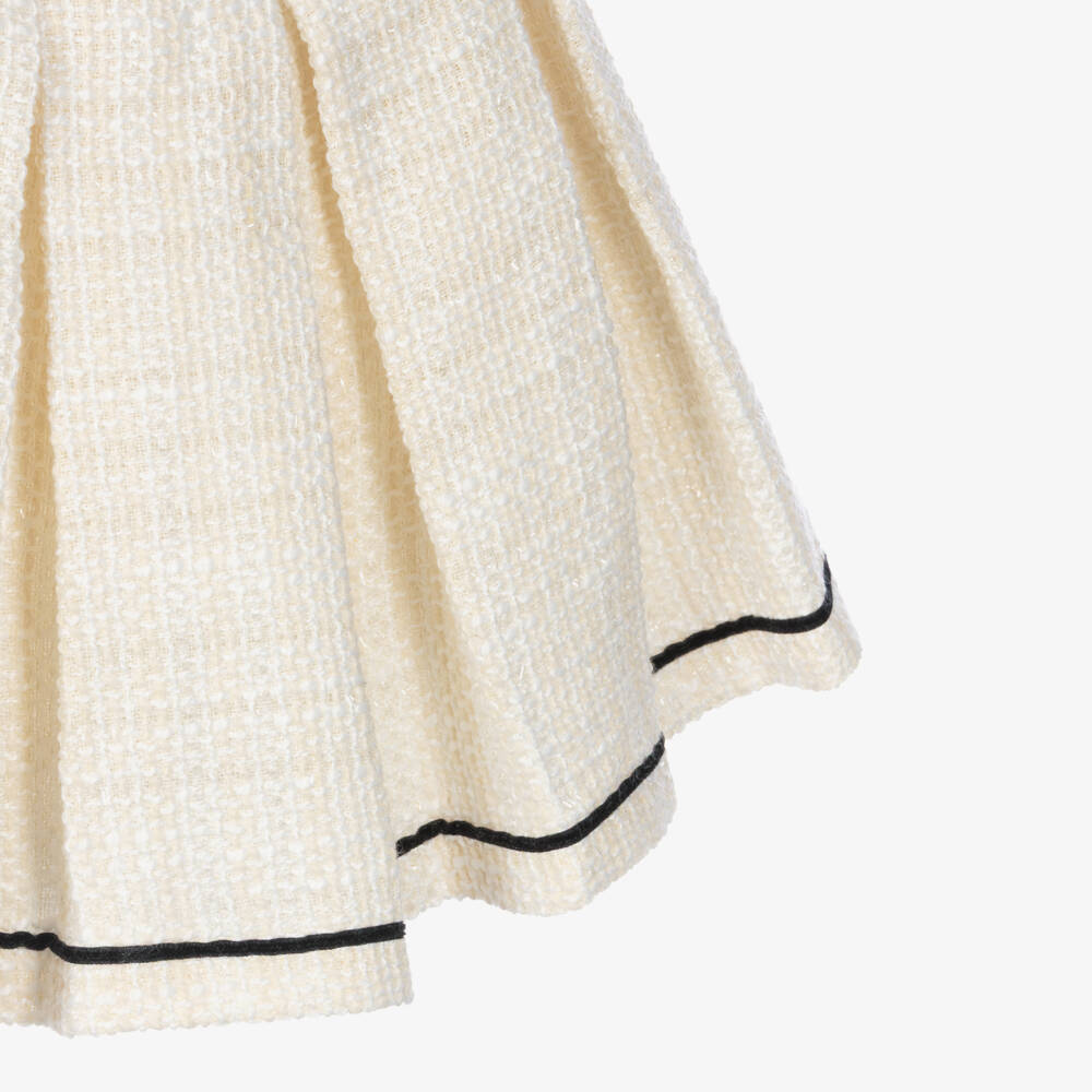 Piccola Speranza-Girls Ivory Tweed Skirt with Box Pleats | Childrensalon