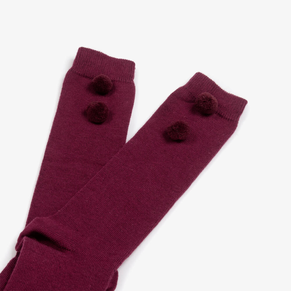 Piccola Speranza-جوارب بوم بوم قطن لون احمر برغندي للبنات | Childrensalon