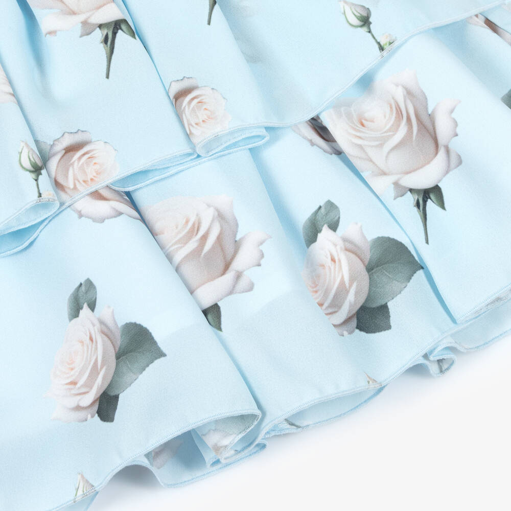 Piccola Speranza-Girls Pale Blue Crêpe Chiffon Dress with White Roses | Childrensalon