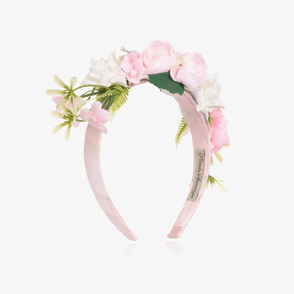 Piccola Speranza-Ободок розовый с белыми и розовыми цветами для девочек | Childrensalon