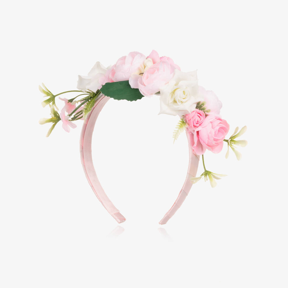 Piccola Speranza-Ободок розовый с белыми и розовыми цветами для девочек | Childrensalon