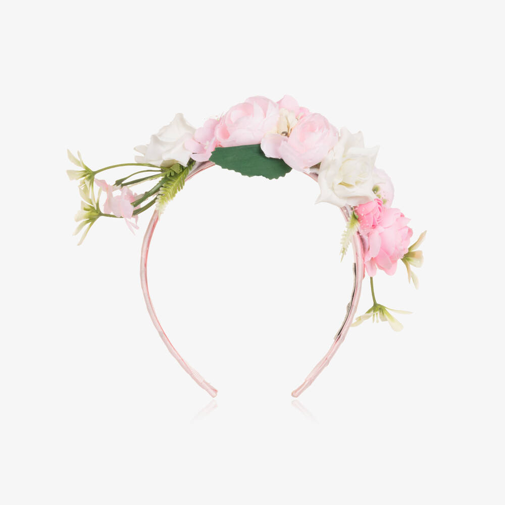 Piccola Speranza-Ободок розовый с белыми и розовыми цветами для девочек | Childrensalon