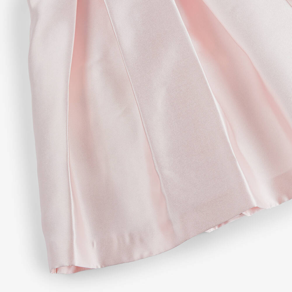 Piccola Speranza-Girls Pale Pink Satin Dress with Puffed Sleeves & Box Pleats | Childrensalon