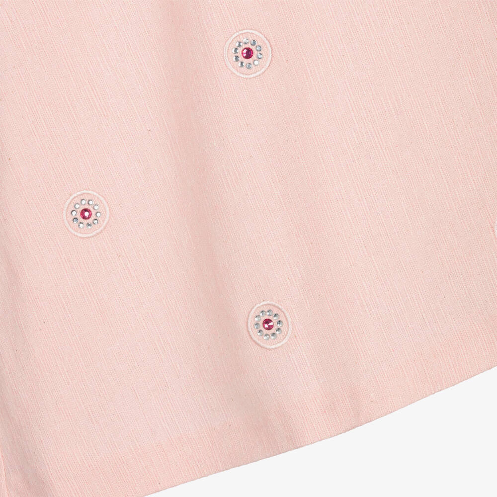 Piccola Speranza-Girls Pale Pink Textured Dress with Diamanté Flowers | Childrensalon