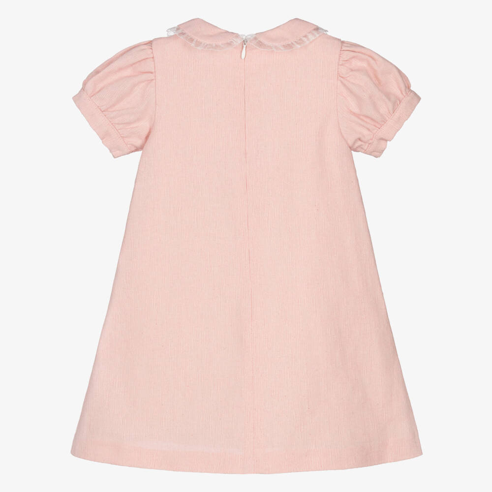 Piccola Speranza-Girls Pale Pink Textured Dress with Diamanté Flowers | Childrensalon