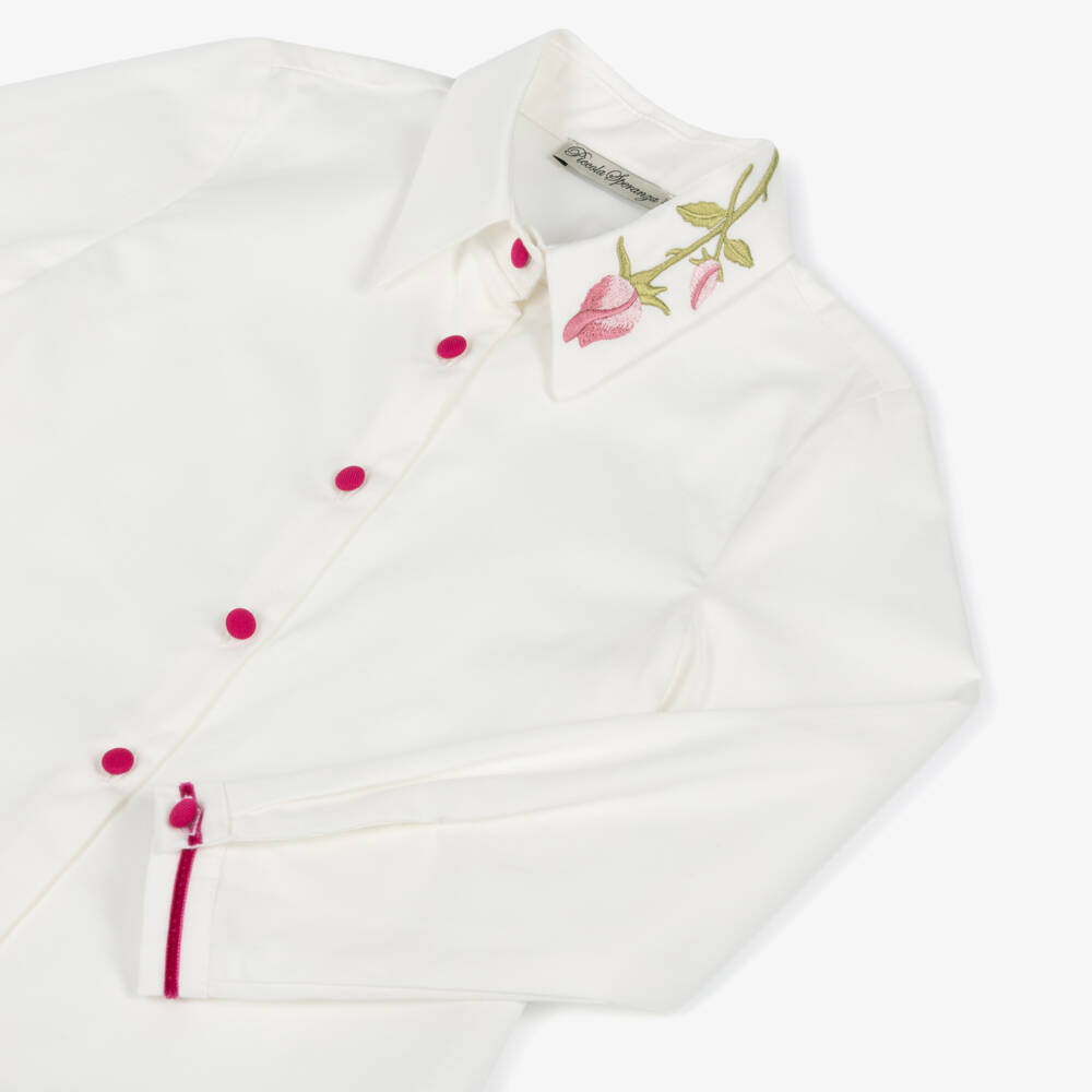 Piccola Speranza-Girls Pink Check Pinafore Dress & Blouse Set | Childrensalon