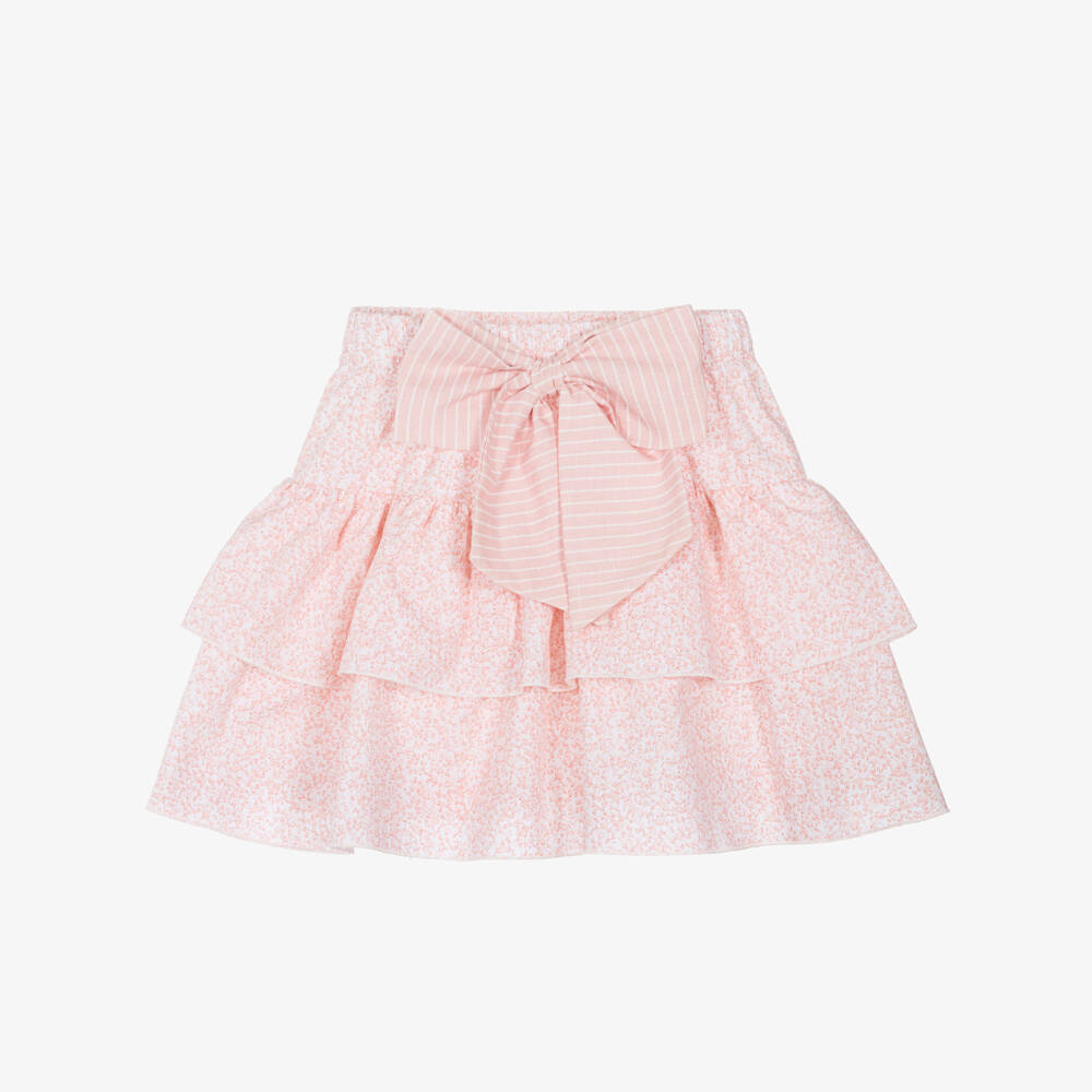Piccola Speranza-Girls Pink Cotton Skort with Ditsy Floral Print | Childrensalon