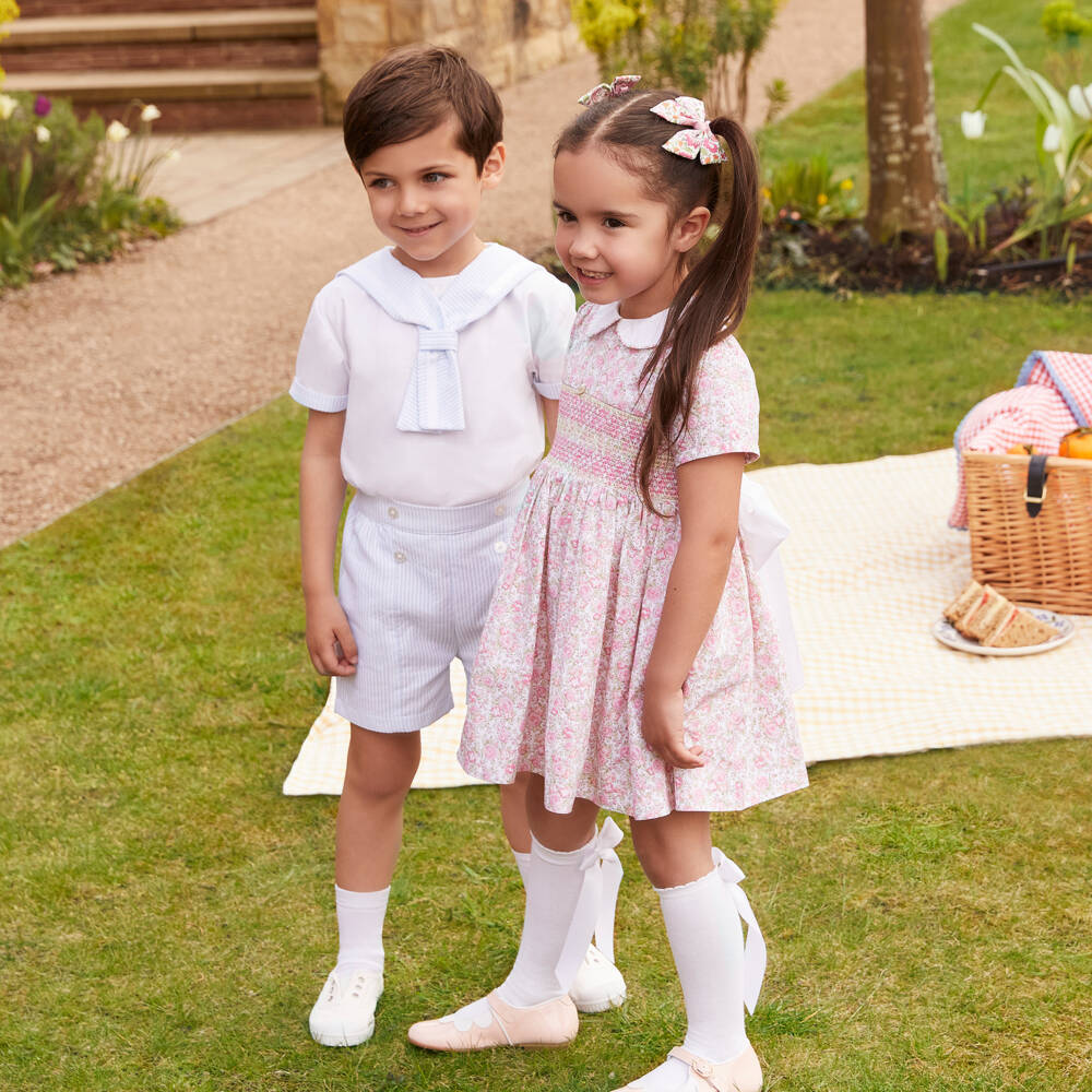 Piccola Speranza-Girls Pink Floral Cotton Dress | Childrensalon