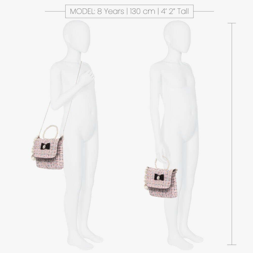 Piccola Speranza-Girls Pink Tweed & Tulle Trim Handbag (19cm)  | Childrensalon