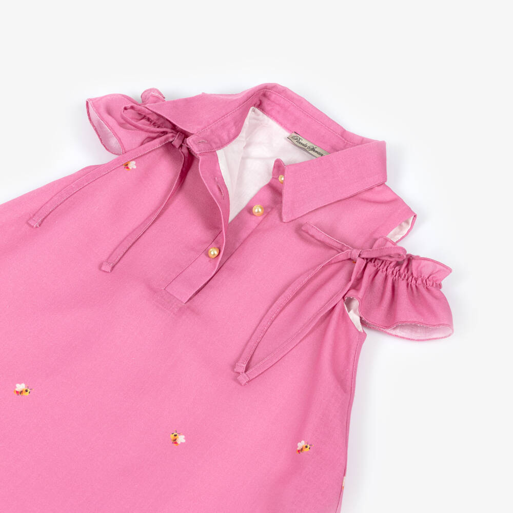 Piccola Speranza-Girls Pink & Yellow Floral & Bee Print Dress | Childrensalon