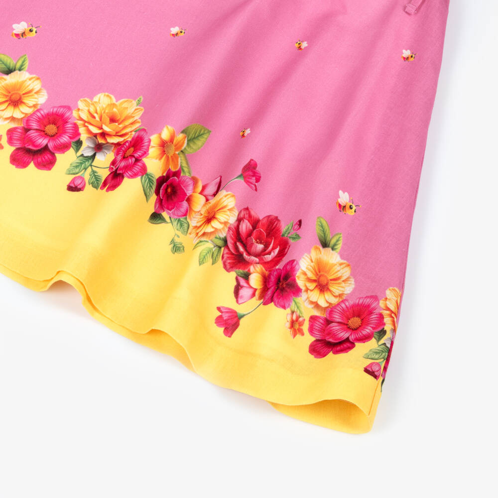 Piccola Speranza-Girls Pink & Yellow Floral & Bee Print Dress | Childrensalon
