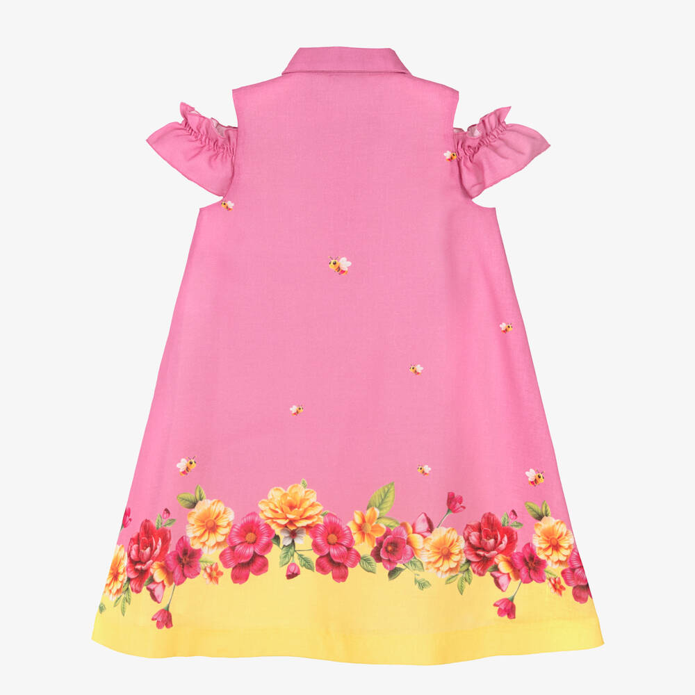 Piccola Speranza-Girls Pink & Yellow Floral Dress | Childrensalon