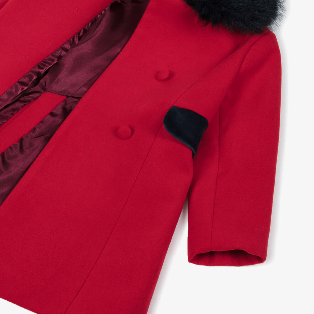 Piccola Speranza-Girls Red Felted Coat with Faux Fur Collar | Childrensalon