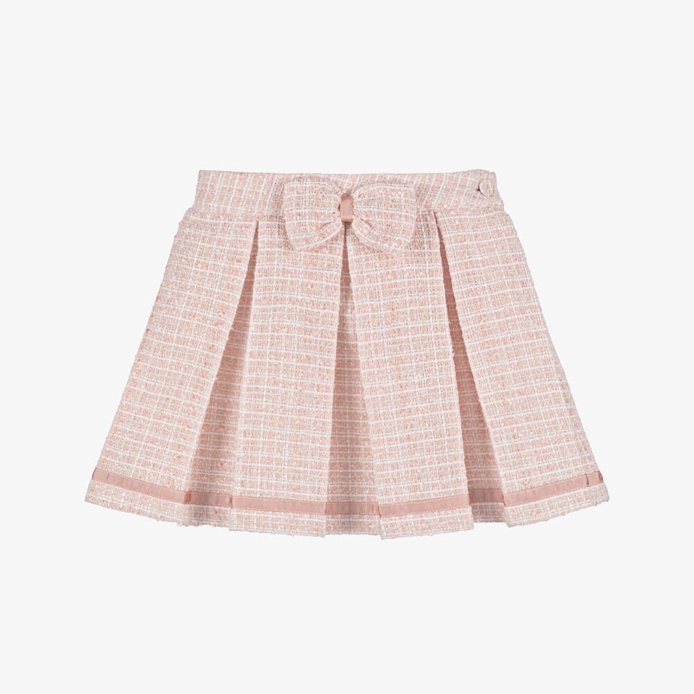 Piccola Speranza-Girls Shimmery Pink Tweed Skirt with Box Pleats | Childrensalon