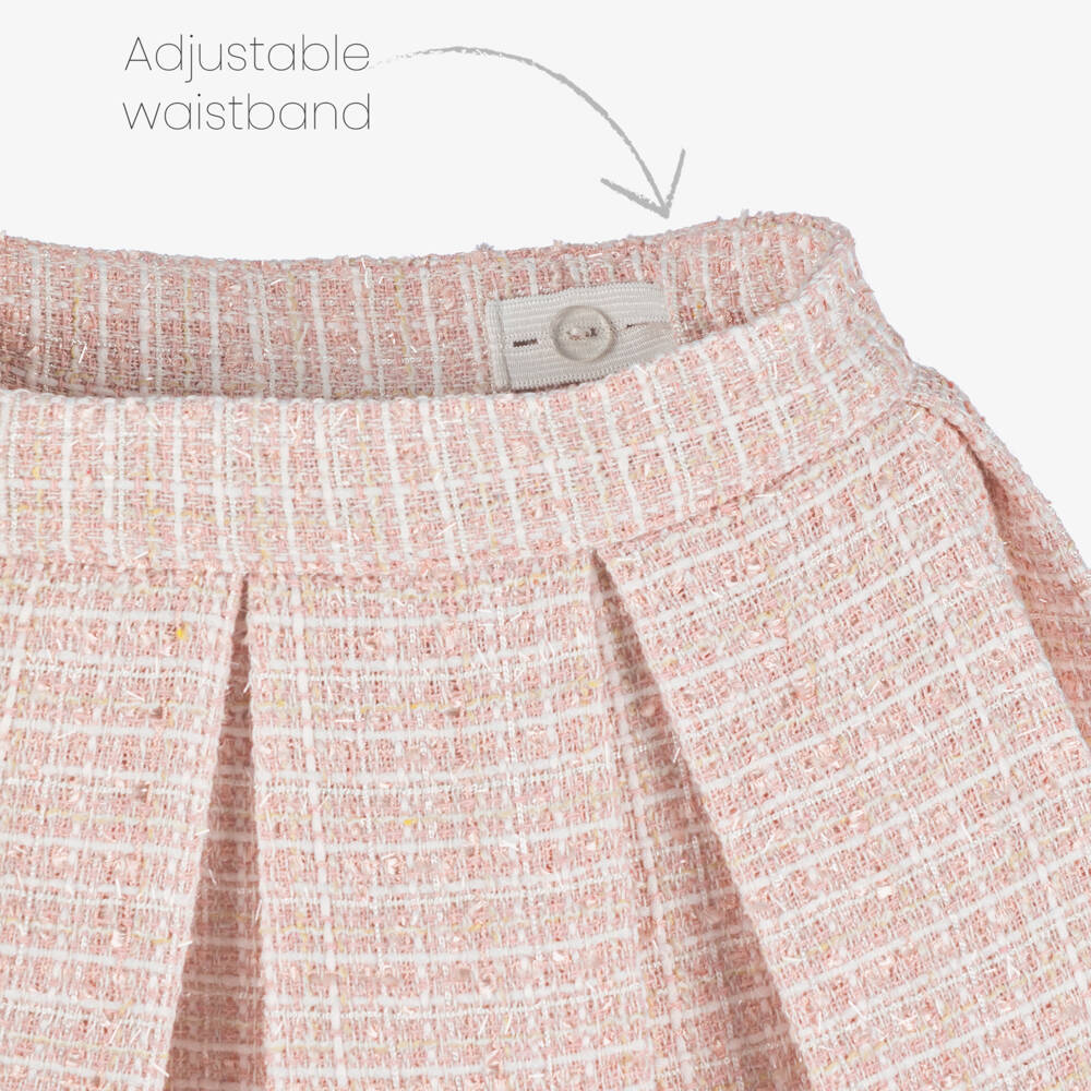 Piccola Speranza-Girls Shimmery Pink Tweed Skirt with Box Pleats | Childrensalon