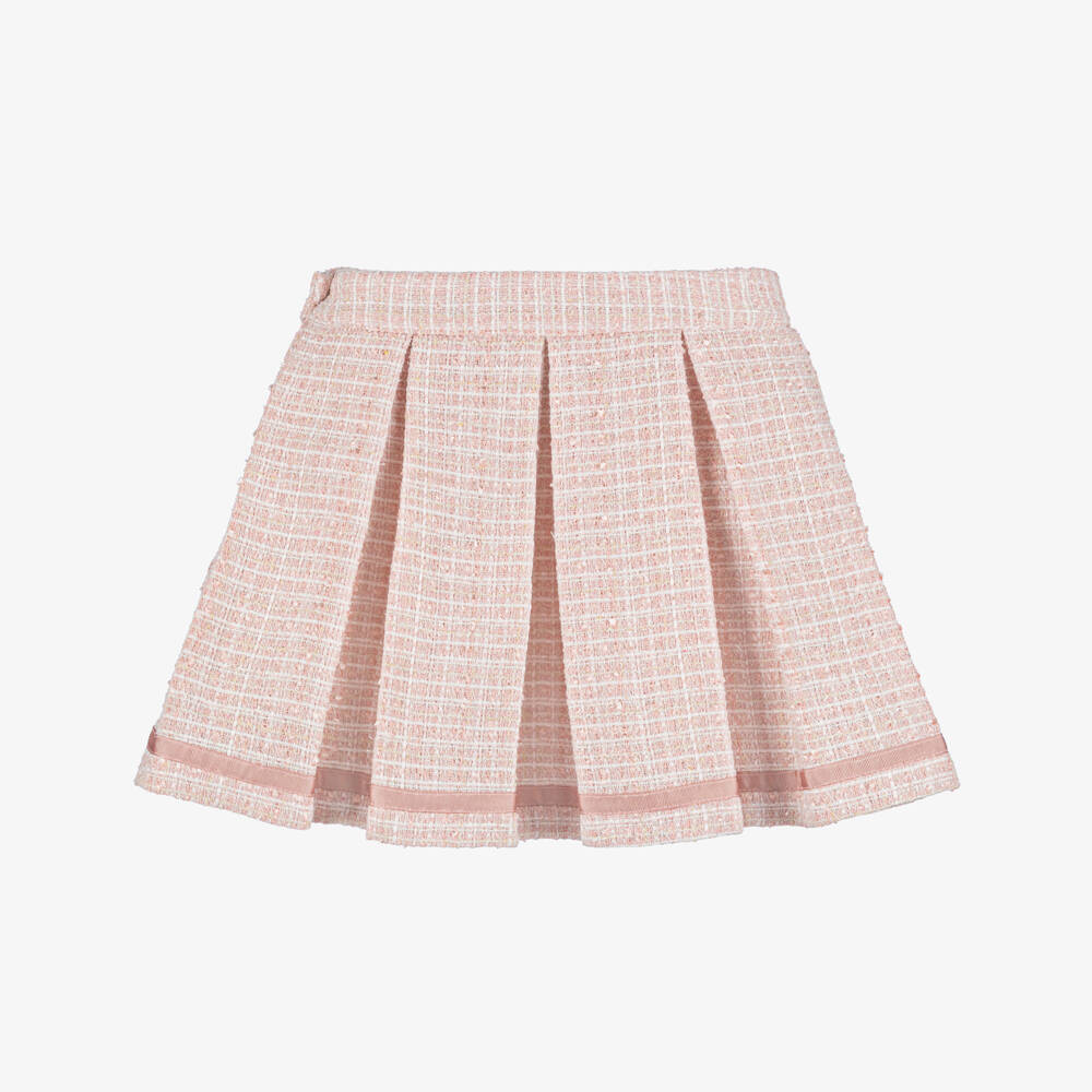 Piccola Speranza-Girls Shimmery Pink Tweed Skirt with Box Pleats | Childrensalon