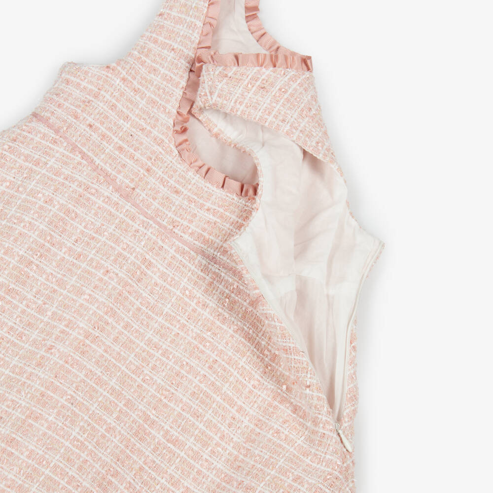 Piccola Speranza-طقم فستان بينافور تويد لون زهري لامع للبنات | Childrensalon