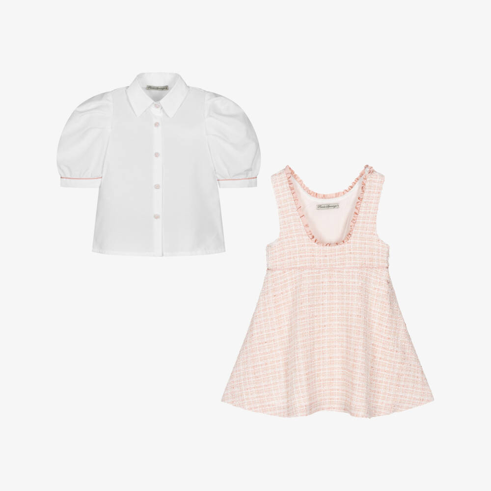 Piccola Speranza-طقم فستان بينافور تويد لون زهري لامع للبنات | Childrensalon