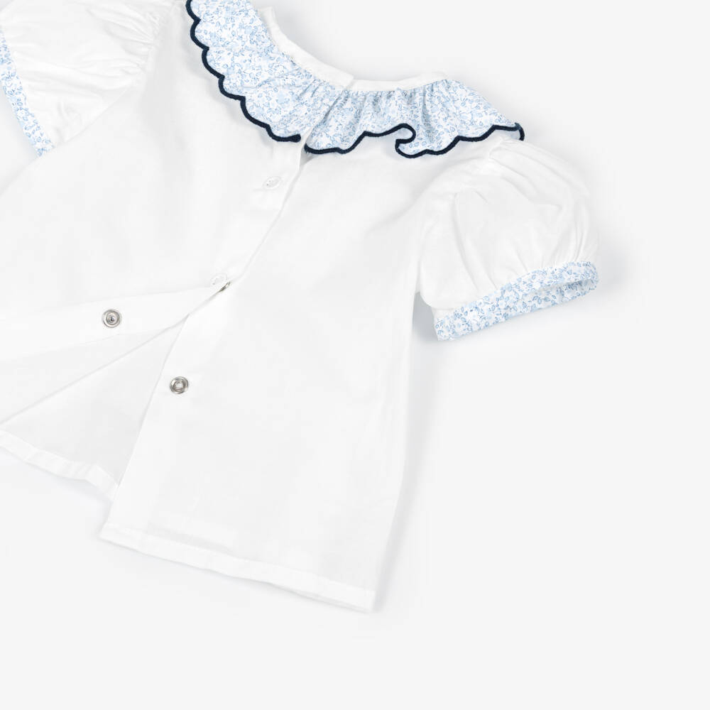 Piccola Speranza-Girls White & Blue Ditsy Floral Print Shorts Set | Childrensalon