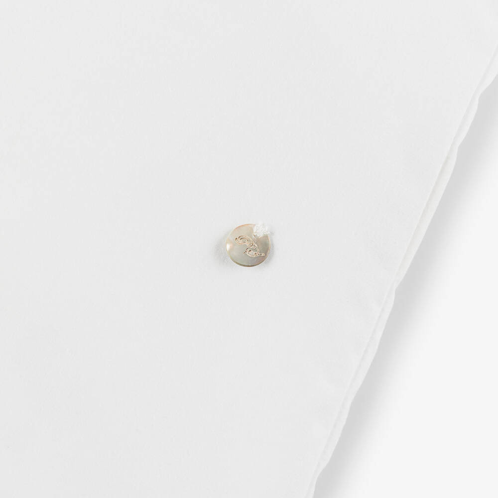 Piccola Speranza-Girls White Cotton Rose Blouse with Pleated Crêpe Sleeves | Childrensalon