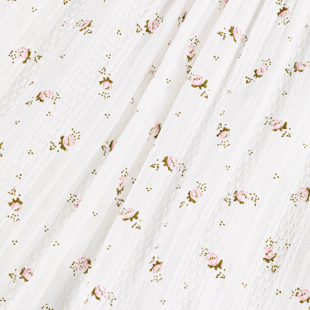 Piccola Speranza-Girls White Floral Print Cotton Dress with Pink Ruffles | Childrensalon