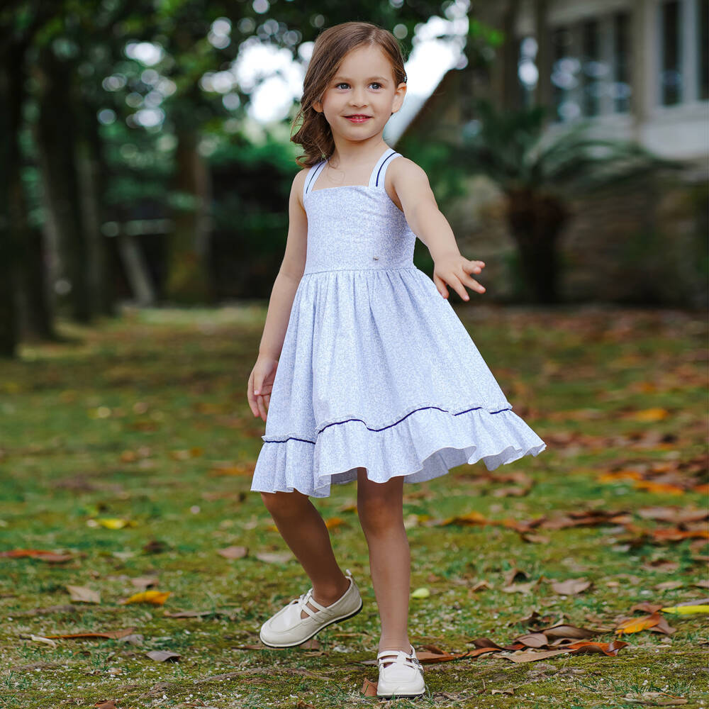 Piccola Speranza-Платье бело-голубое в мелкий цветочек для девочек | Childrensalon