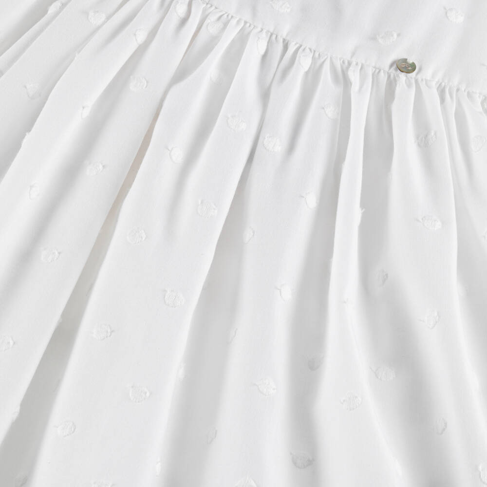 Piccola Speranza-Girls White & Pink Cotton Embroidered Polka Dot Dress | Childrensalon