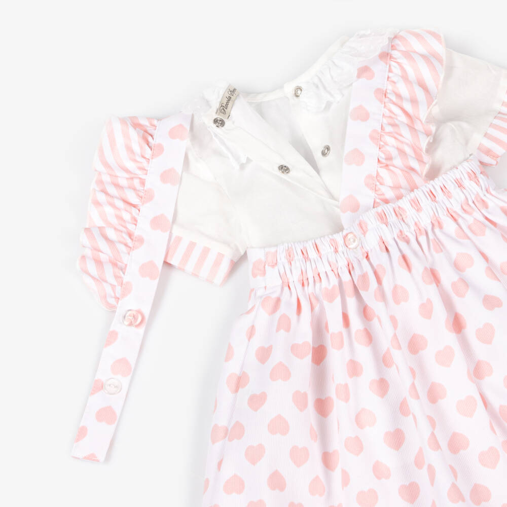 Piccola Speranza-Girls White & Pink Heart Cotton Skirt Set | Childrensalon