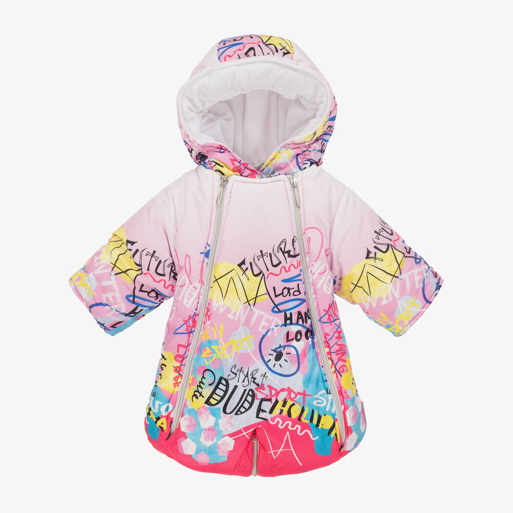 Pilguni-Baby Girls Pink Graffiti Print 2-in-1 Snowsuit | Childrensalon
