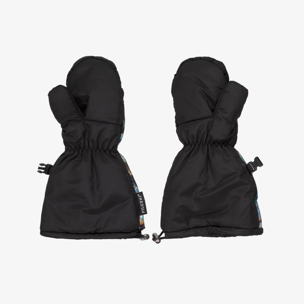 Pilguni-Boys Black & Blue Dinosaur Print Ski Mittens | Childrensalon