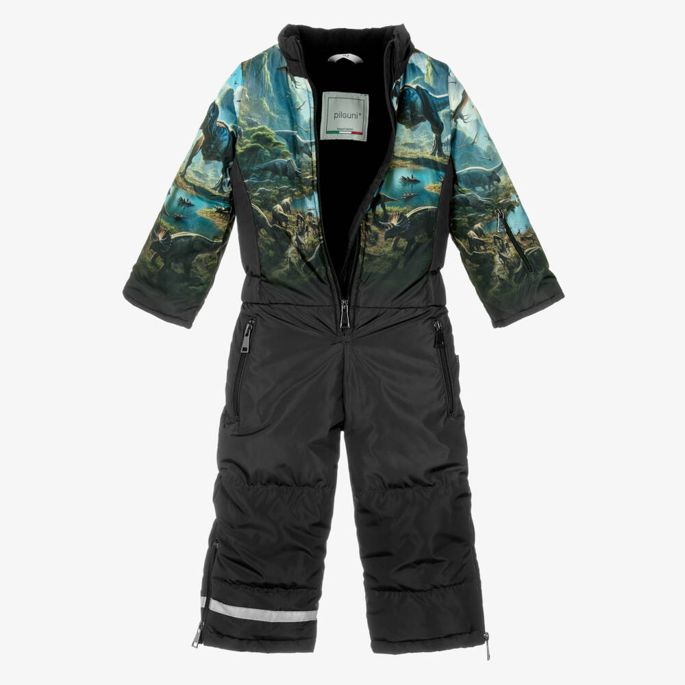 Pilguni-Boys Black Dinosaur Print Snowsuit | Childrensalon