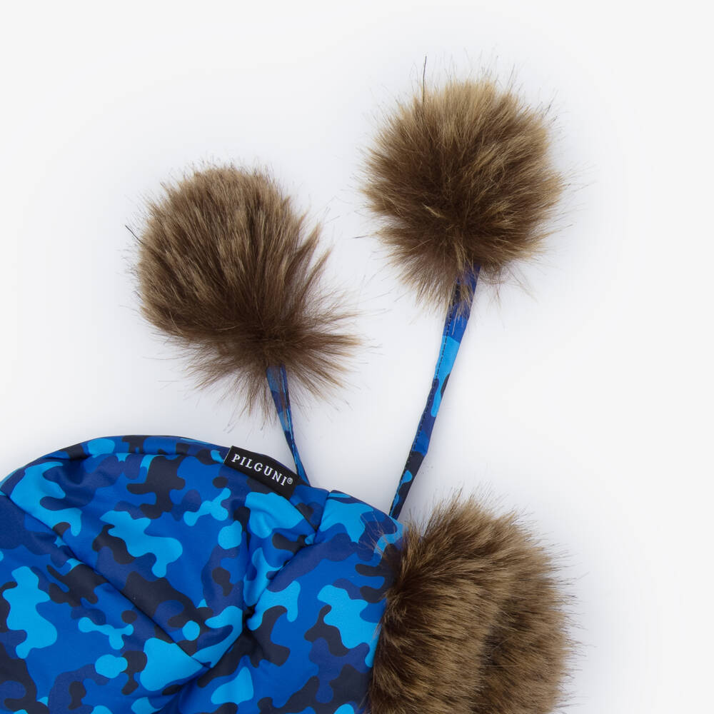 Pilguni-Boys Blue Camouflage Print & Faux Fur Trapper Hat | Childrensalon