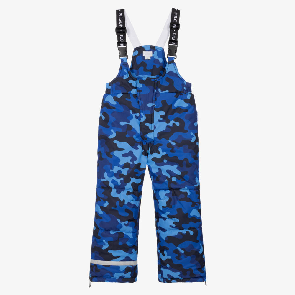 Pilguni-Boys Blue Camouflage Print Ski Salopettes | Childrensalon