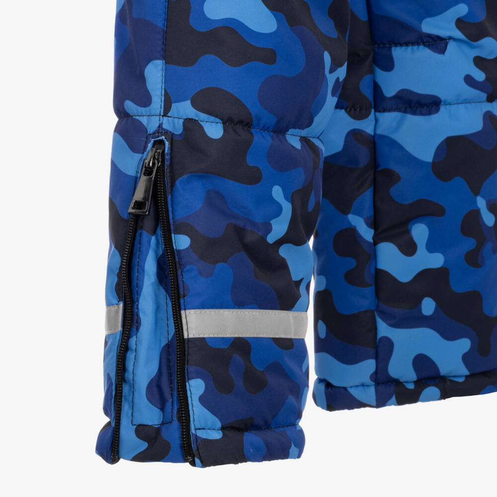 Pilguni-Boys Blue Camouflage Print Ski Salopettes | Childrensalon