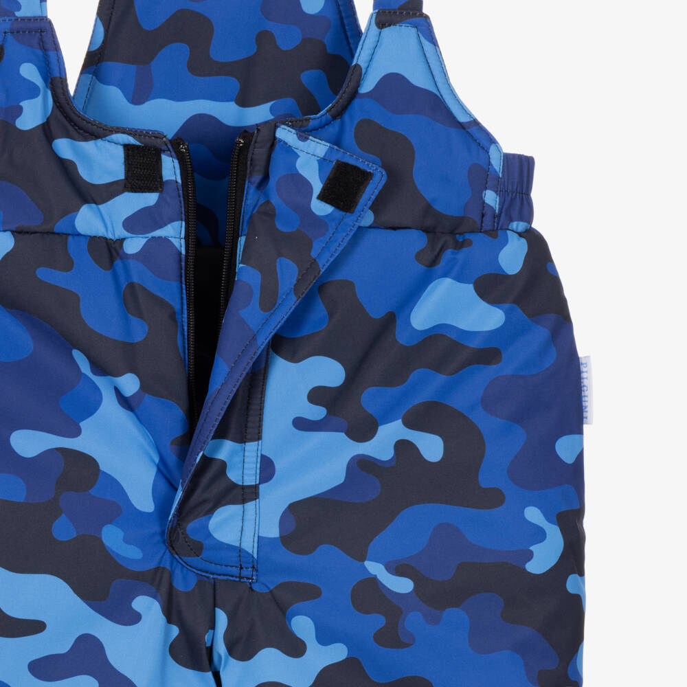 Pilguni-Boys Blue Camouflage Print Ski Salopettes | Childrensalon